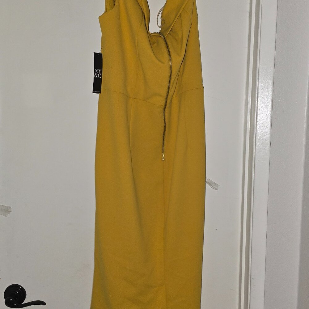 Gold Midi Dress with Dip Neckline – Party or Workwear – Size 14